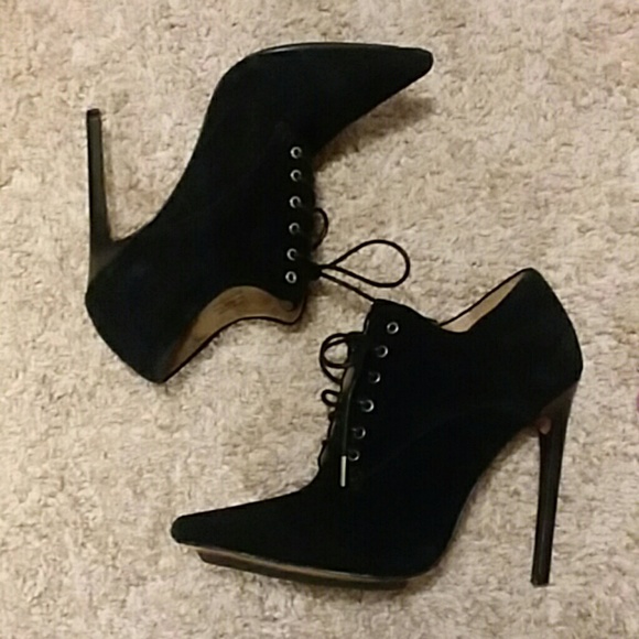 L.A.M.B. designer lace up black stiletto booties - Picture 2 of 8